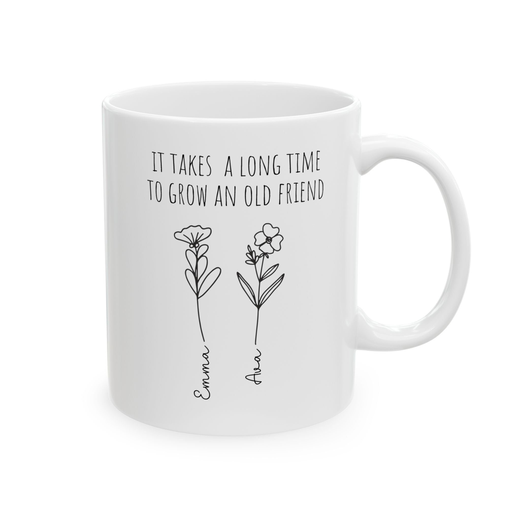 Personalized old friend quote mug for best friend, front view