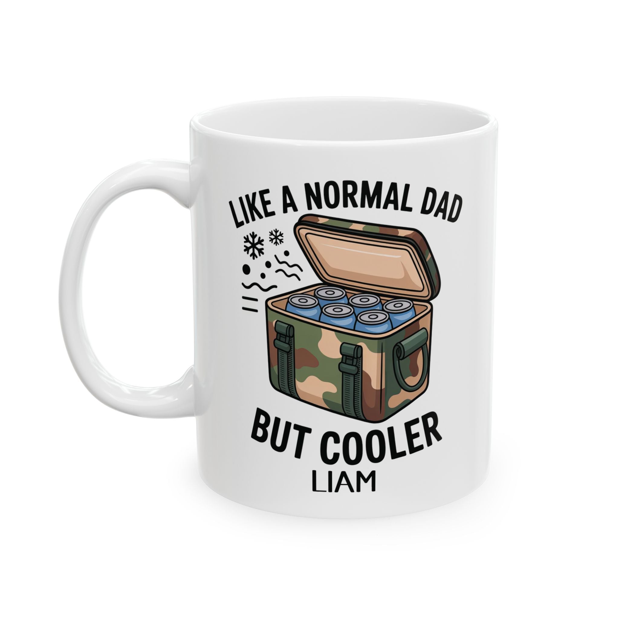 Personalized like a normal dad but cooler mug displayed on a desk