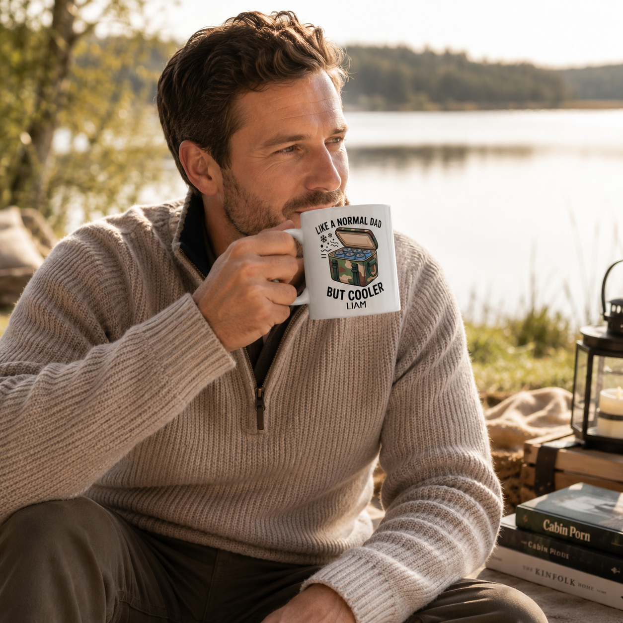 Personalized like a normal dad but cooler mug displayed as a gift