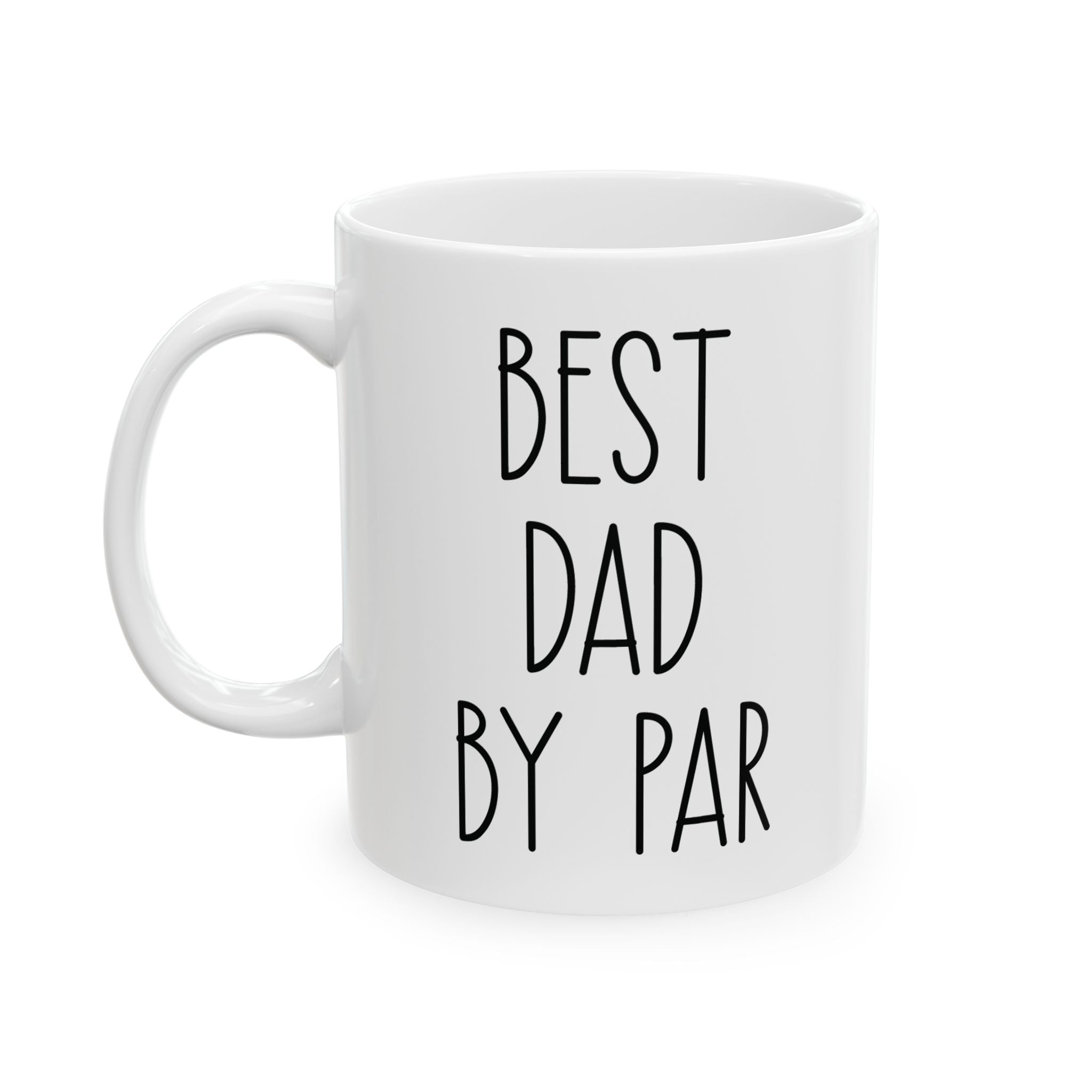 Personalized best dad by par golf silhouette mug displayed on a desk
