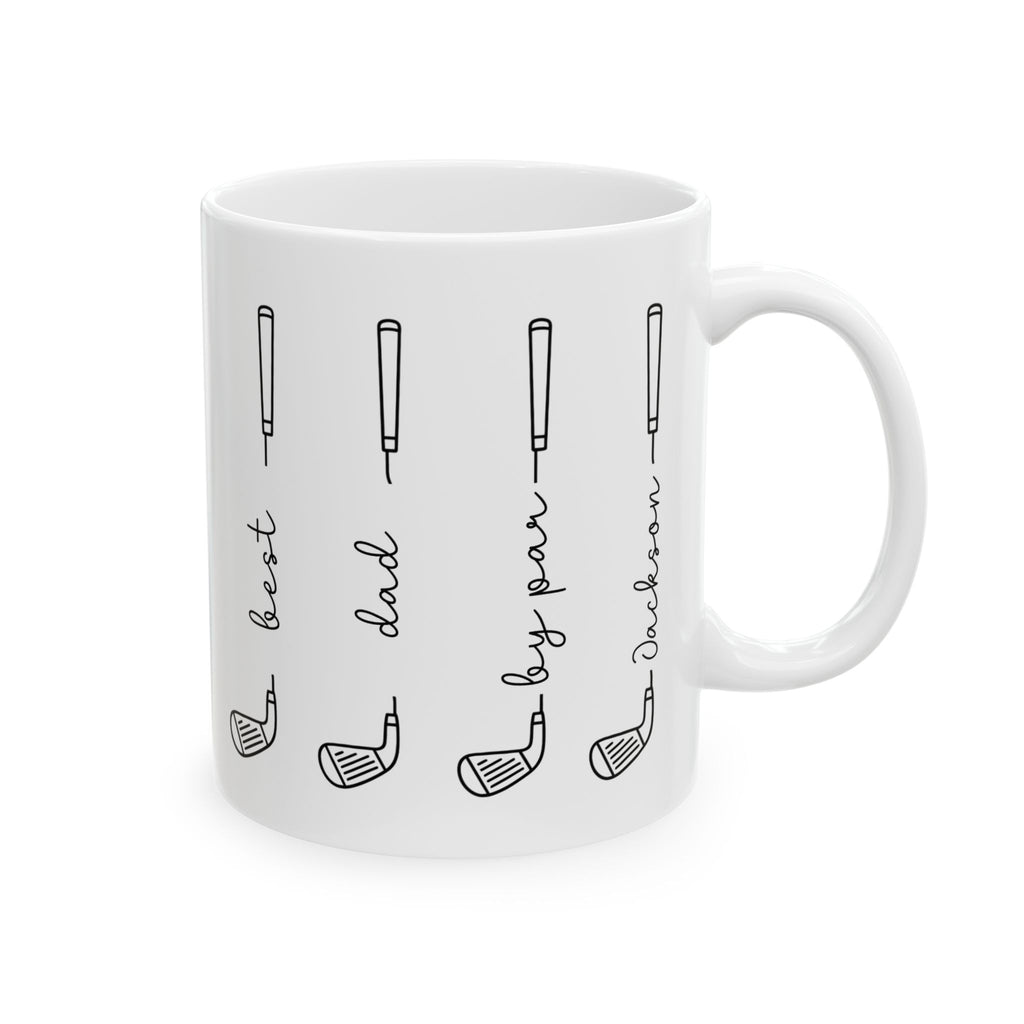Personalized minimalist golf clubs mug for dad, front view