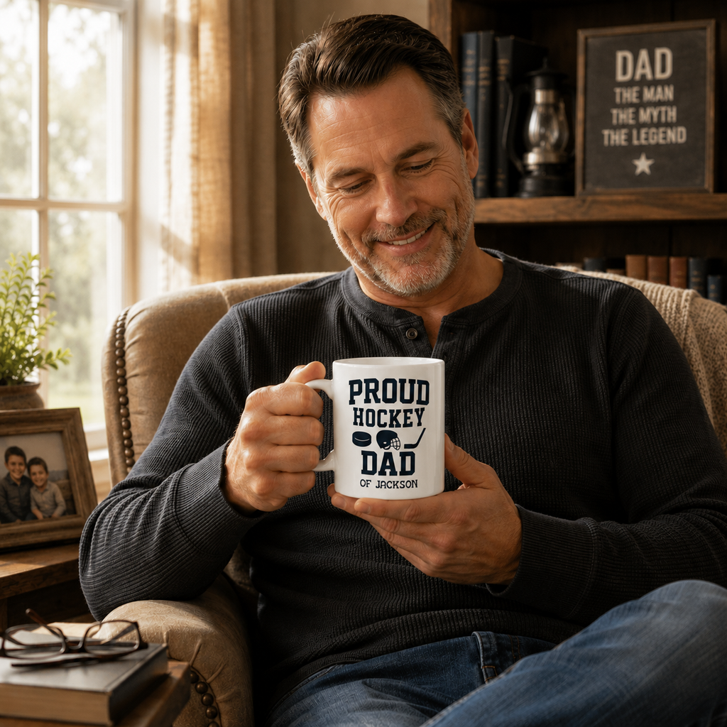 Personalized ceramic mug features — dishwasher and microwave safe