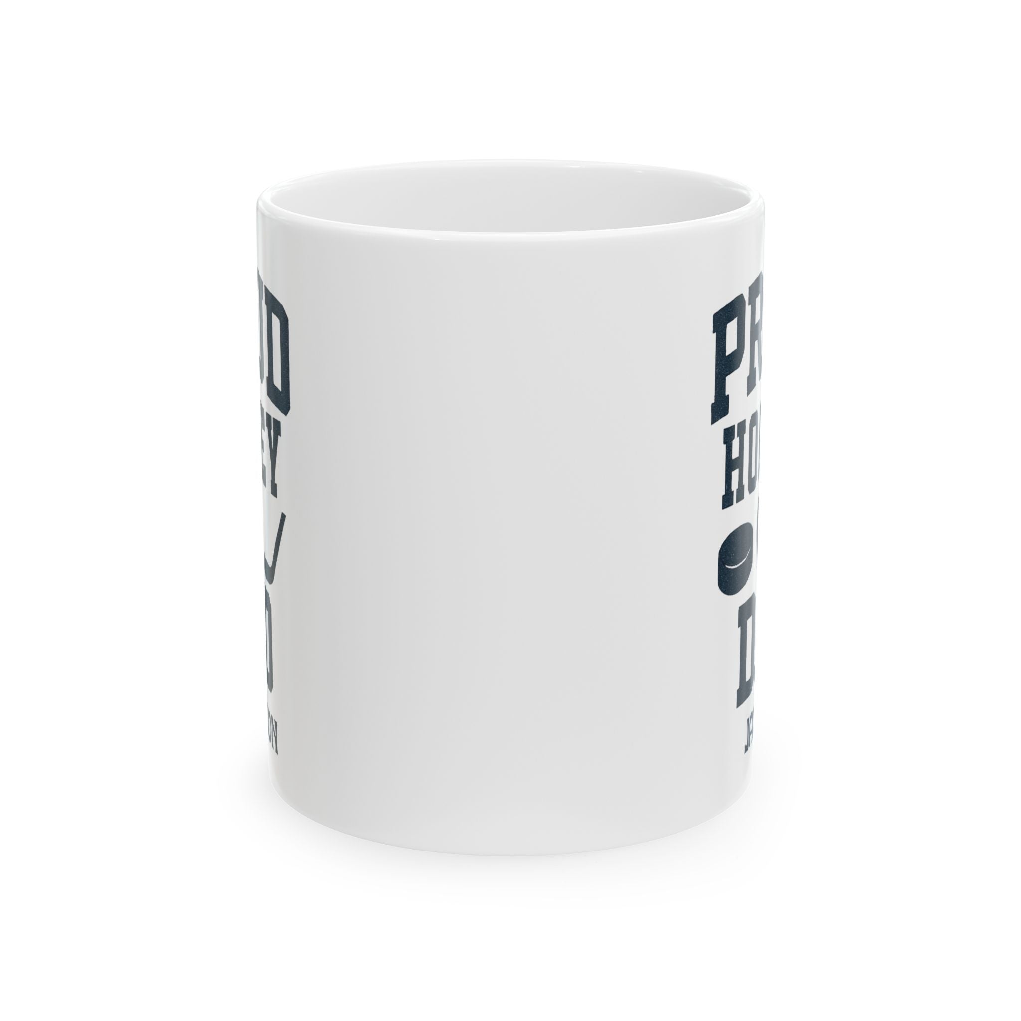 Personalized hockey mug held in hand