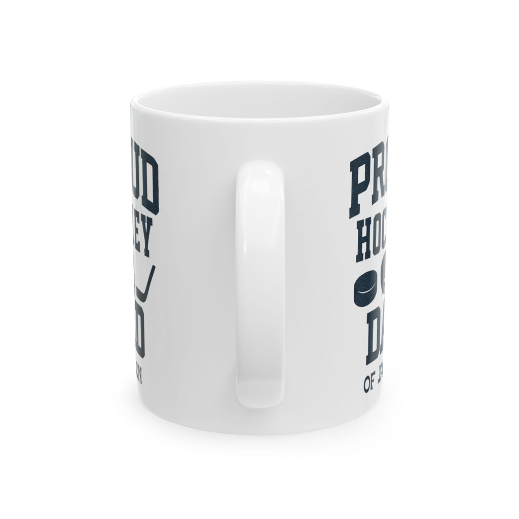 Personalized hockey mug shown on a table as a Father's Day gift