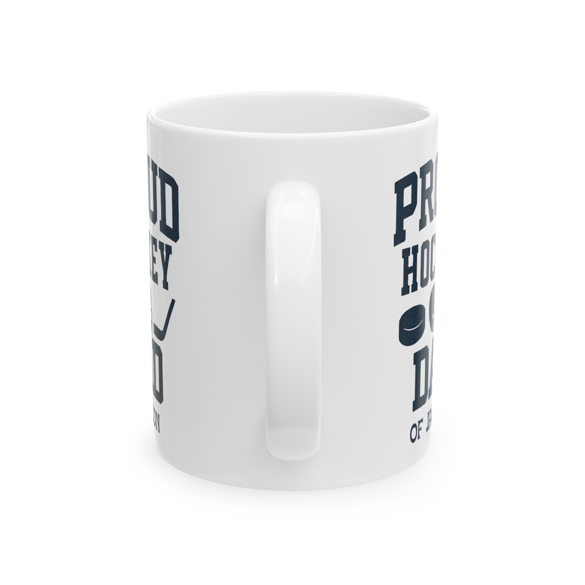 Personalized hockey mug shown on a table as a Father's Day gift