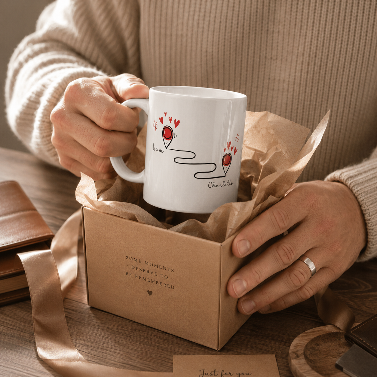 Personalized ceramic mug features — dishwasher and microwave safe