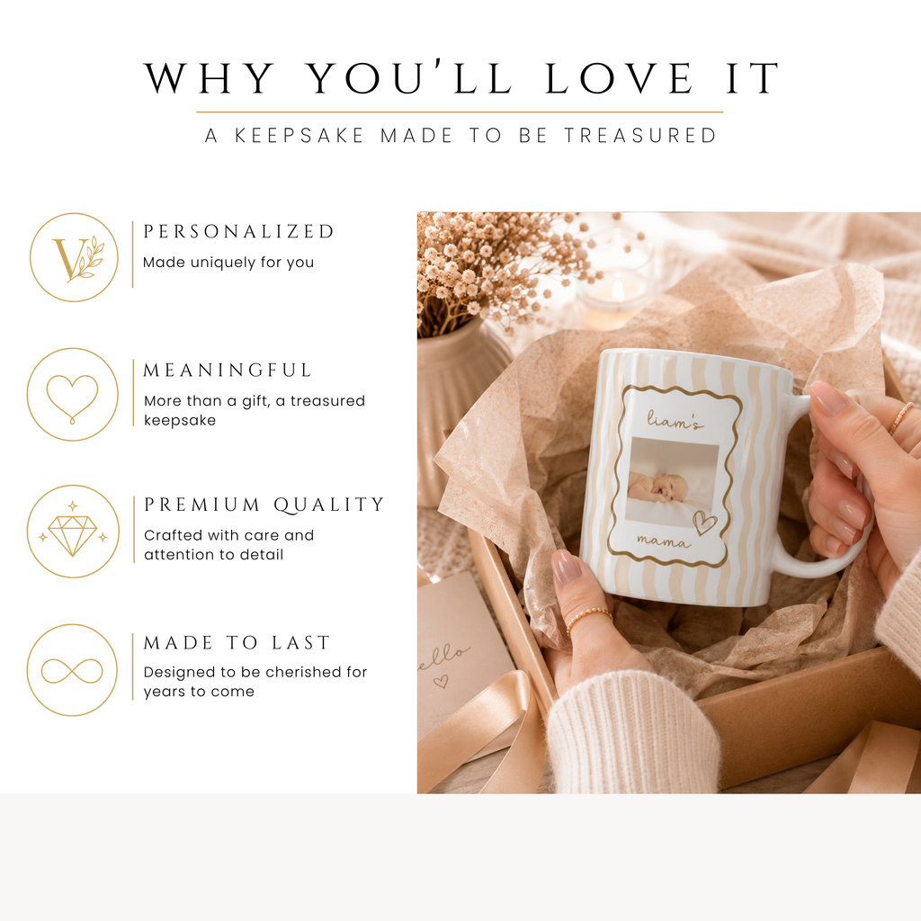 Close-up of the baby photo frame design with personalized name