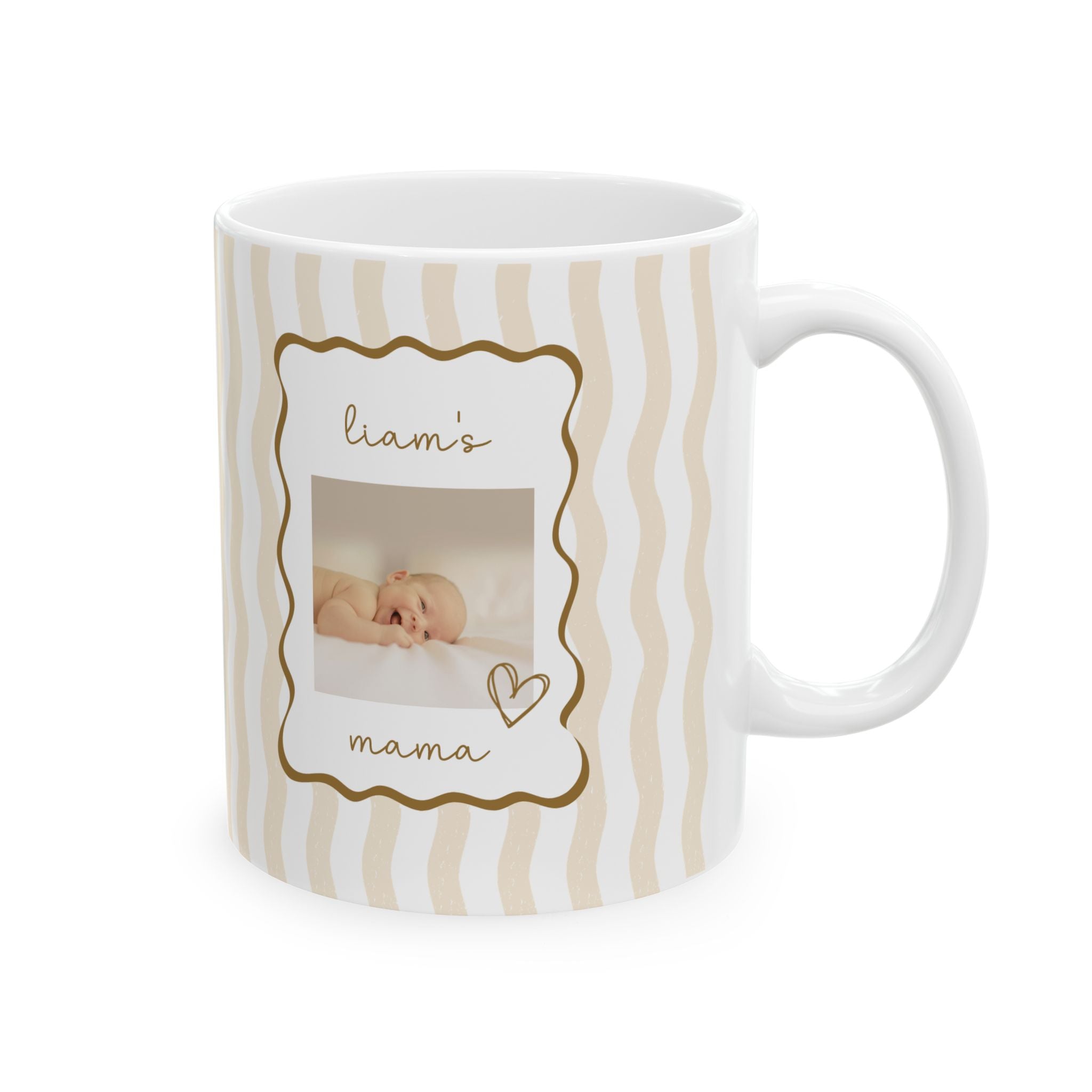 Personalized baby photo frame mug for mom, front view