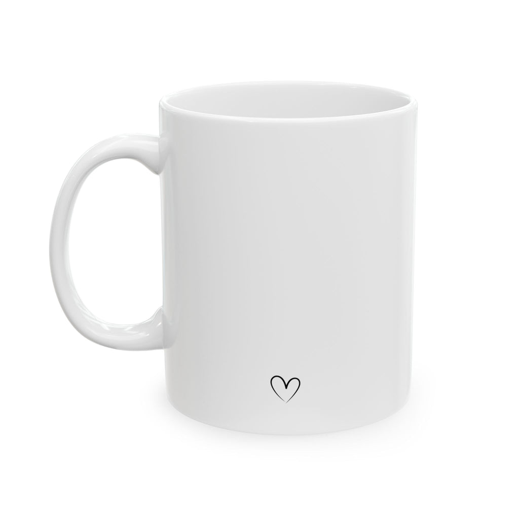 Personalized floral garden kids names mug displayed on a desk