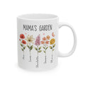 Personalized floral garden kids names mug for mom, front view