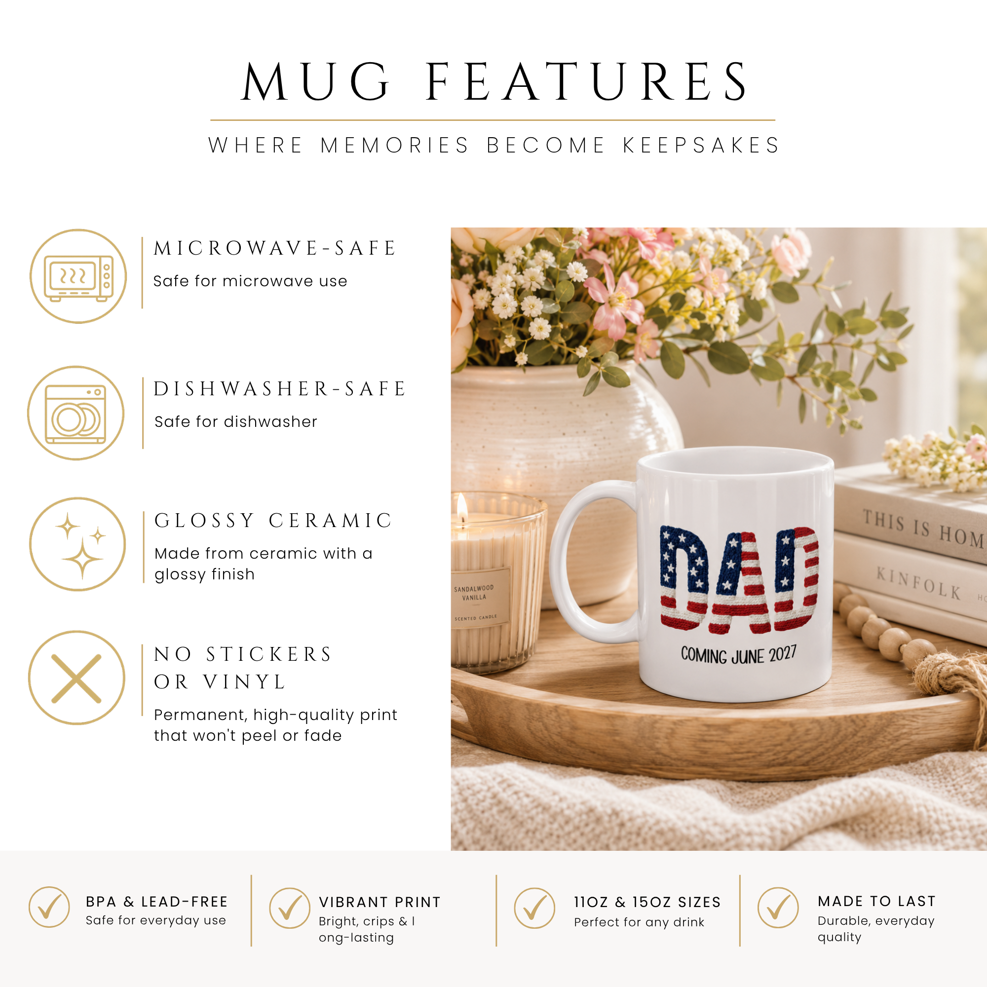 Close-up of the Americana new dad design with personalized name