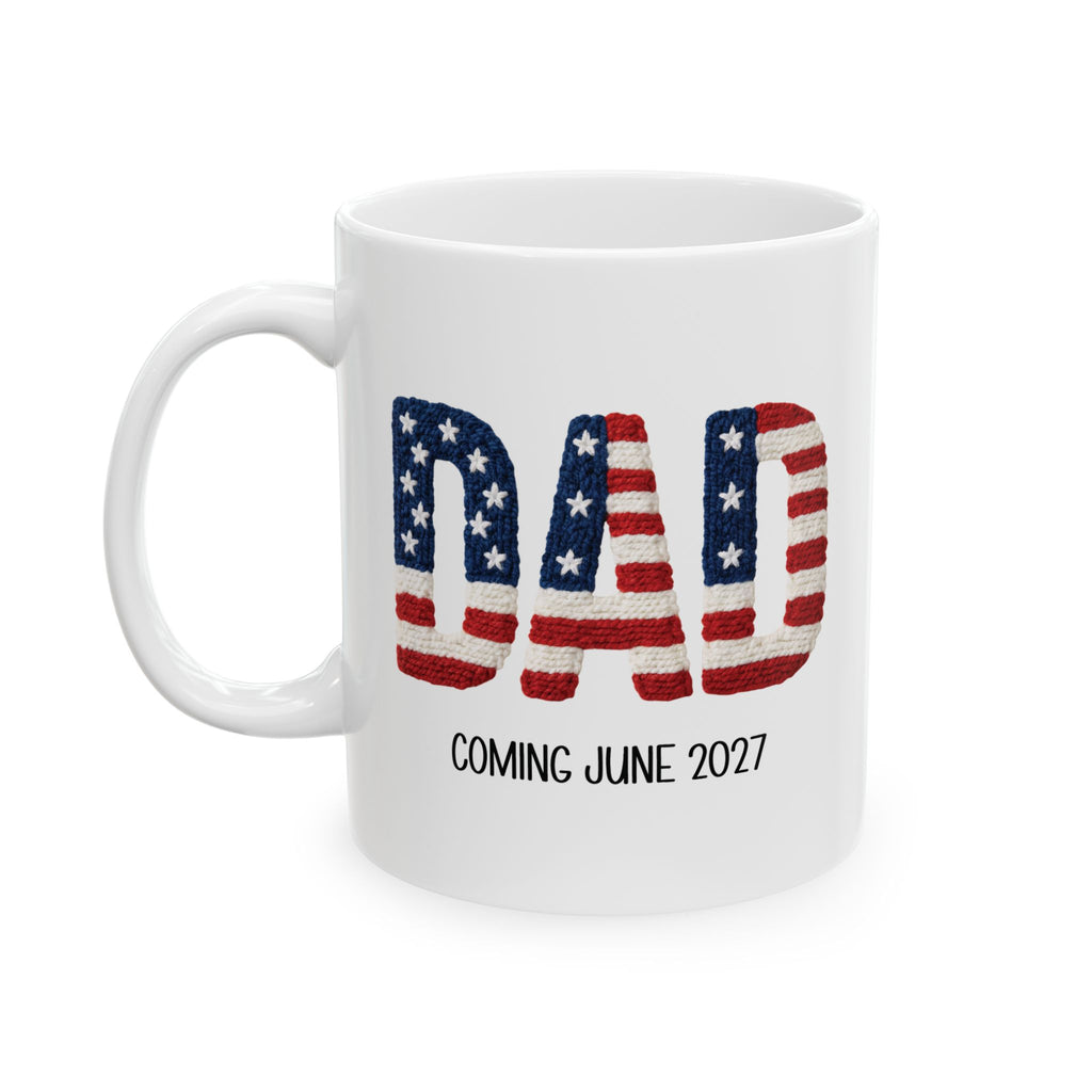 Personalized Americana new dad mug displayed on a desk