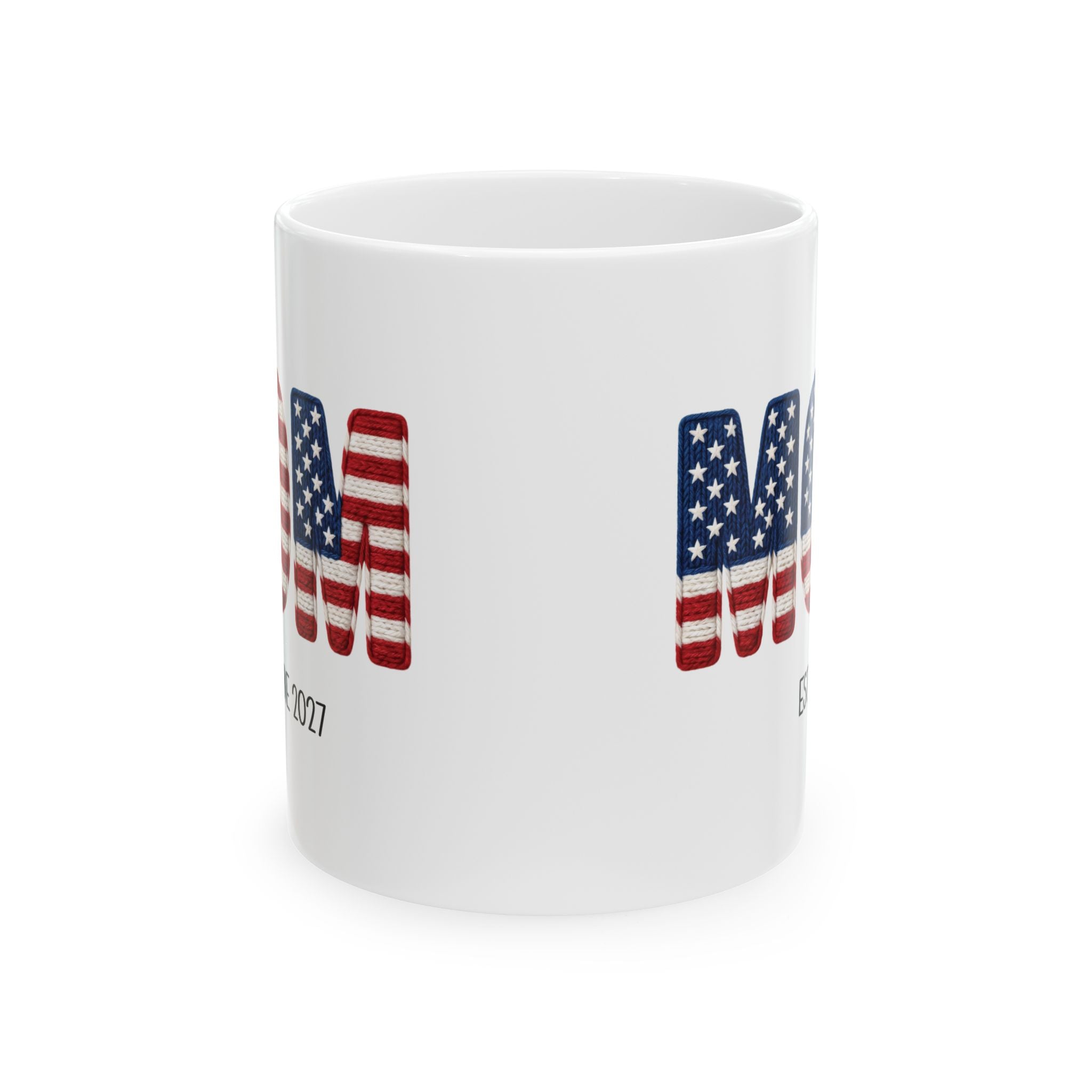 Personalized Americana new mom mug held in hand