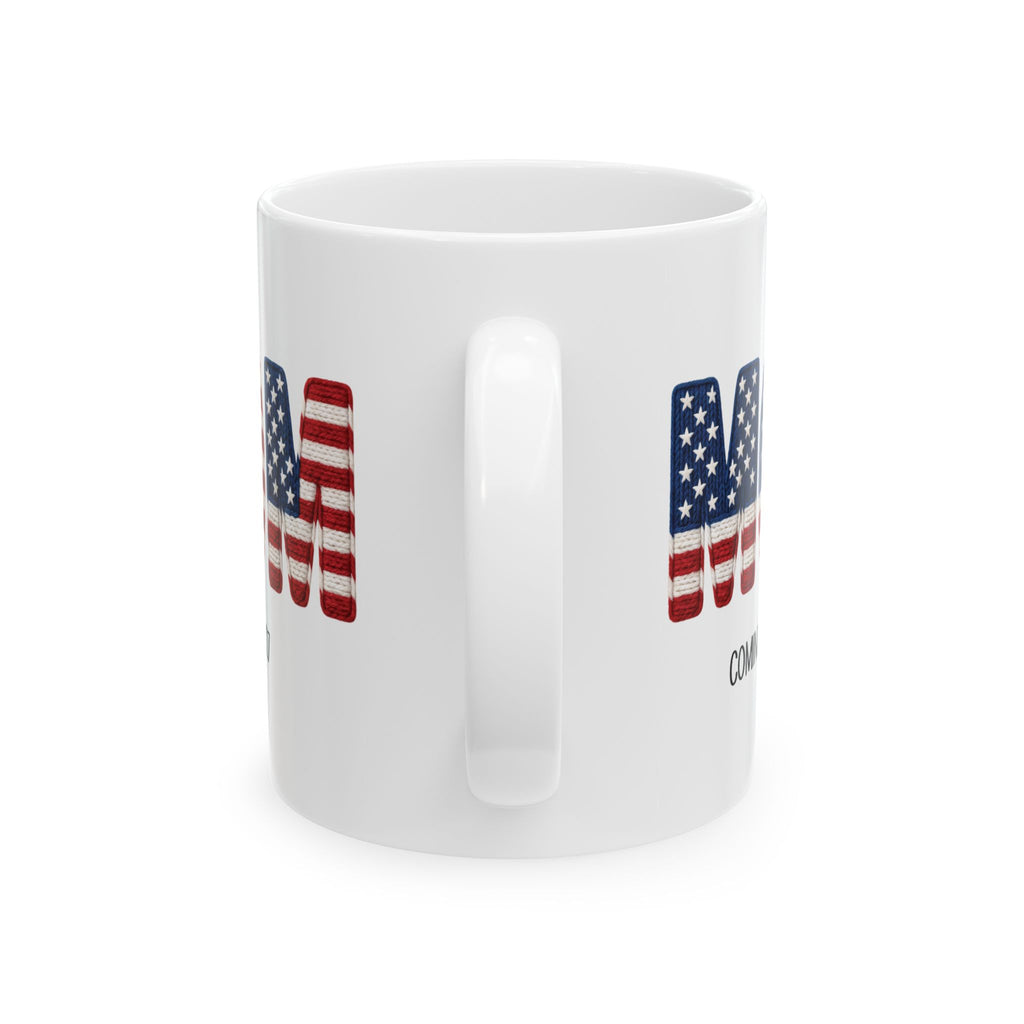 Personalized Americana new mom mug shown on a table as a baby shower gift