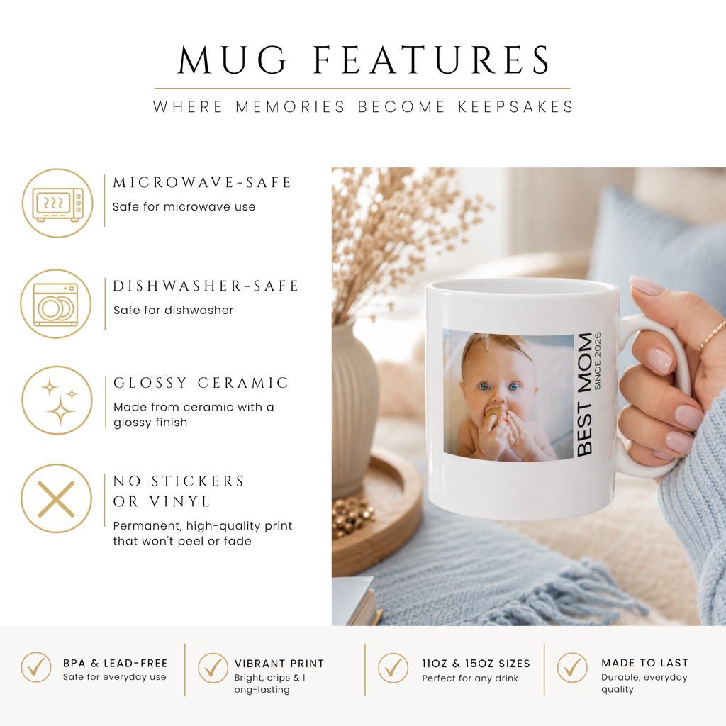Close-up of the new mom photo design with personalized name