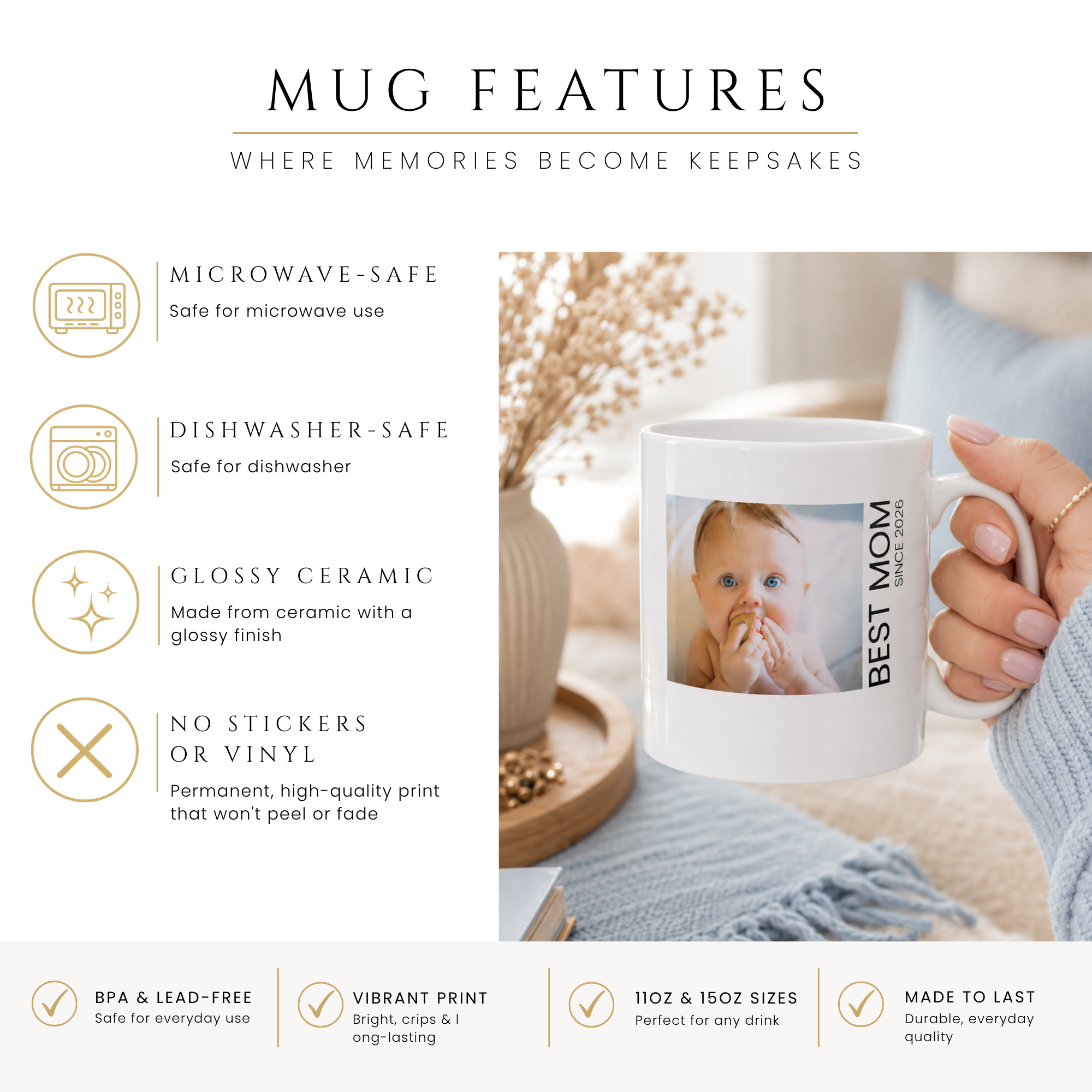 Close-up of the new mom photo design with personalized name
