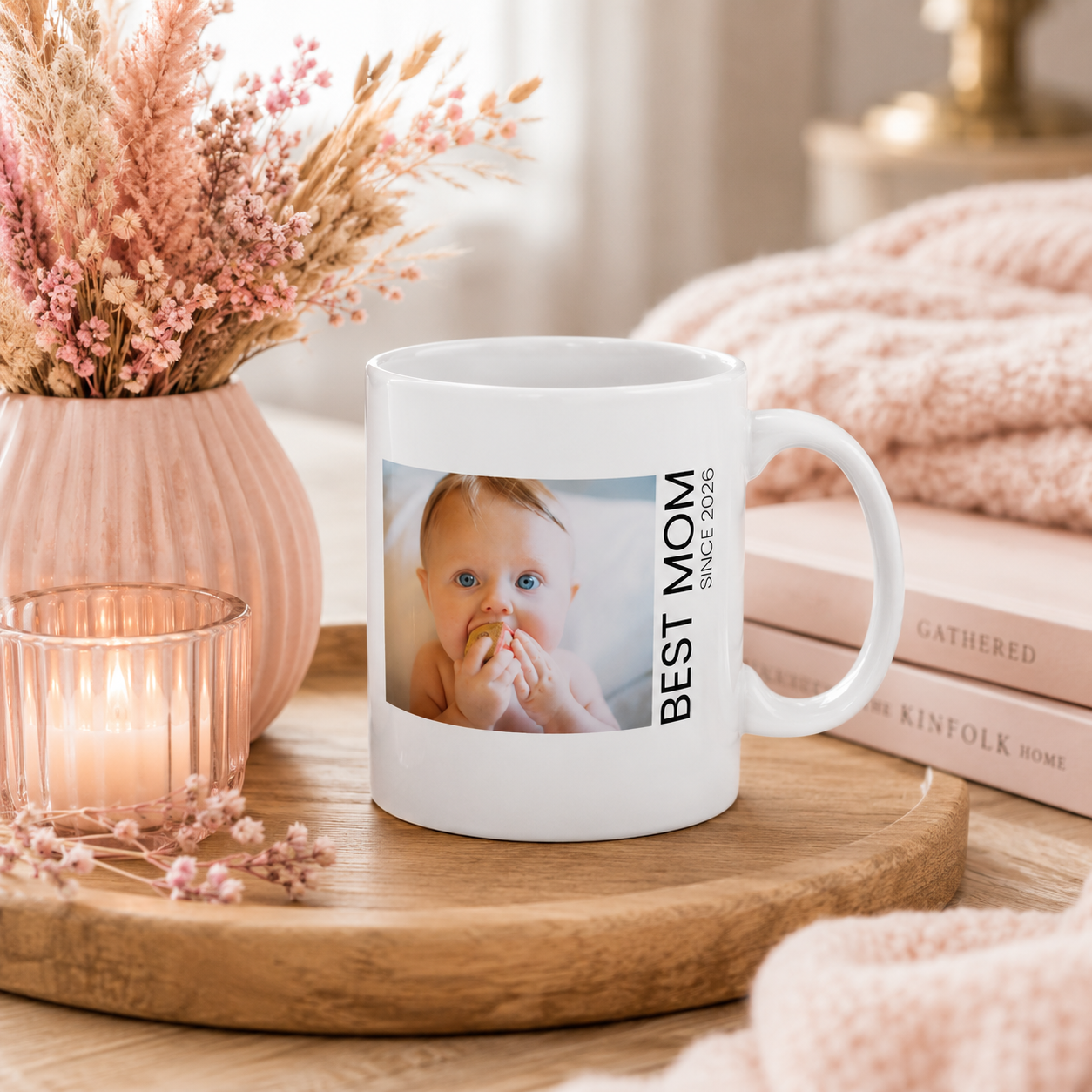 Personalized ceramic mug features — dishwasher and microwave safe