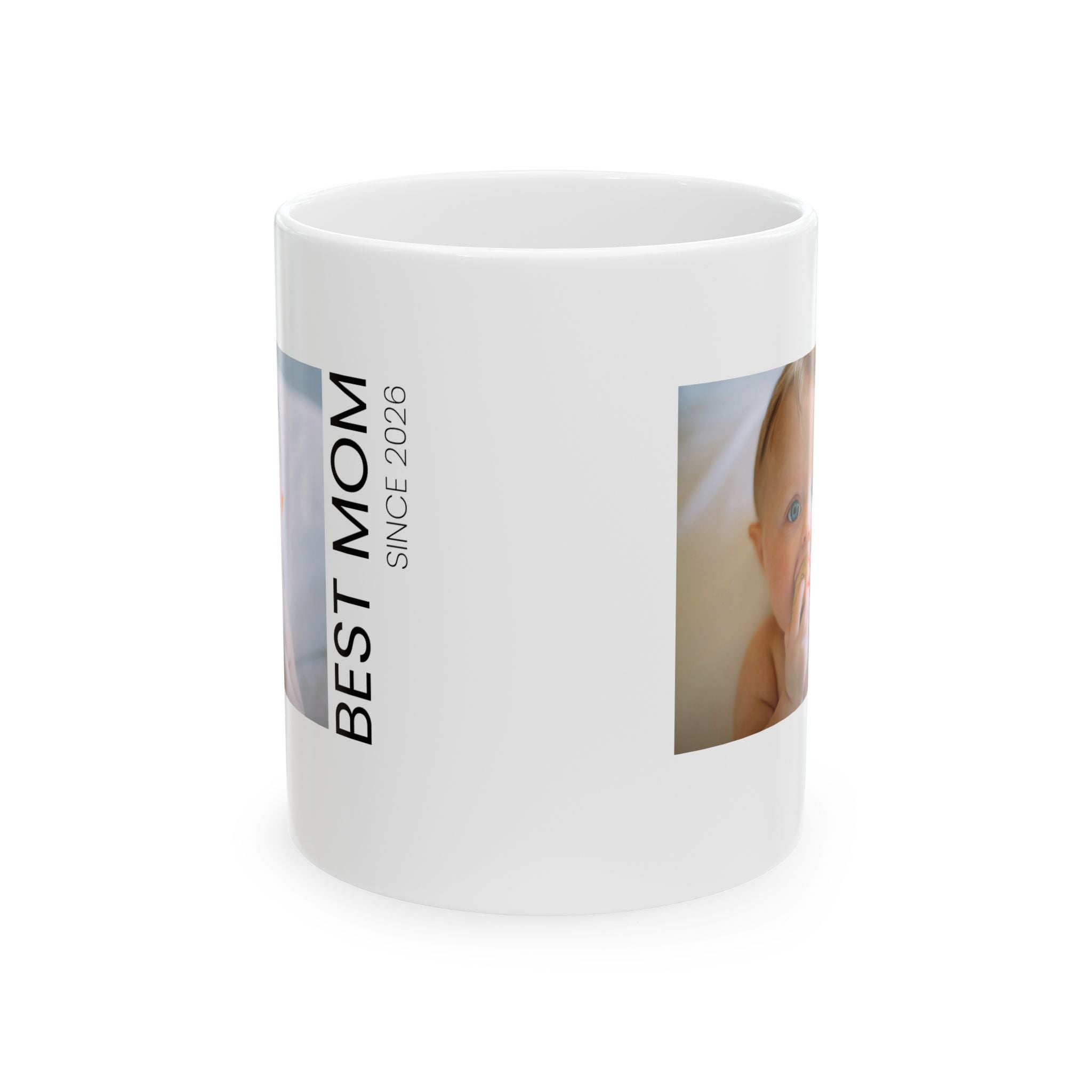 Personalized new mom photo mug held in hand