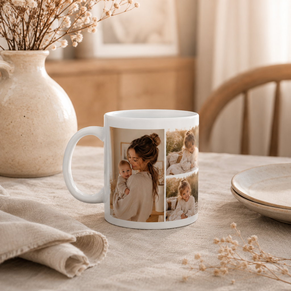 Personalized ceramic mug features — dishwasher and microwave safe