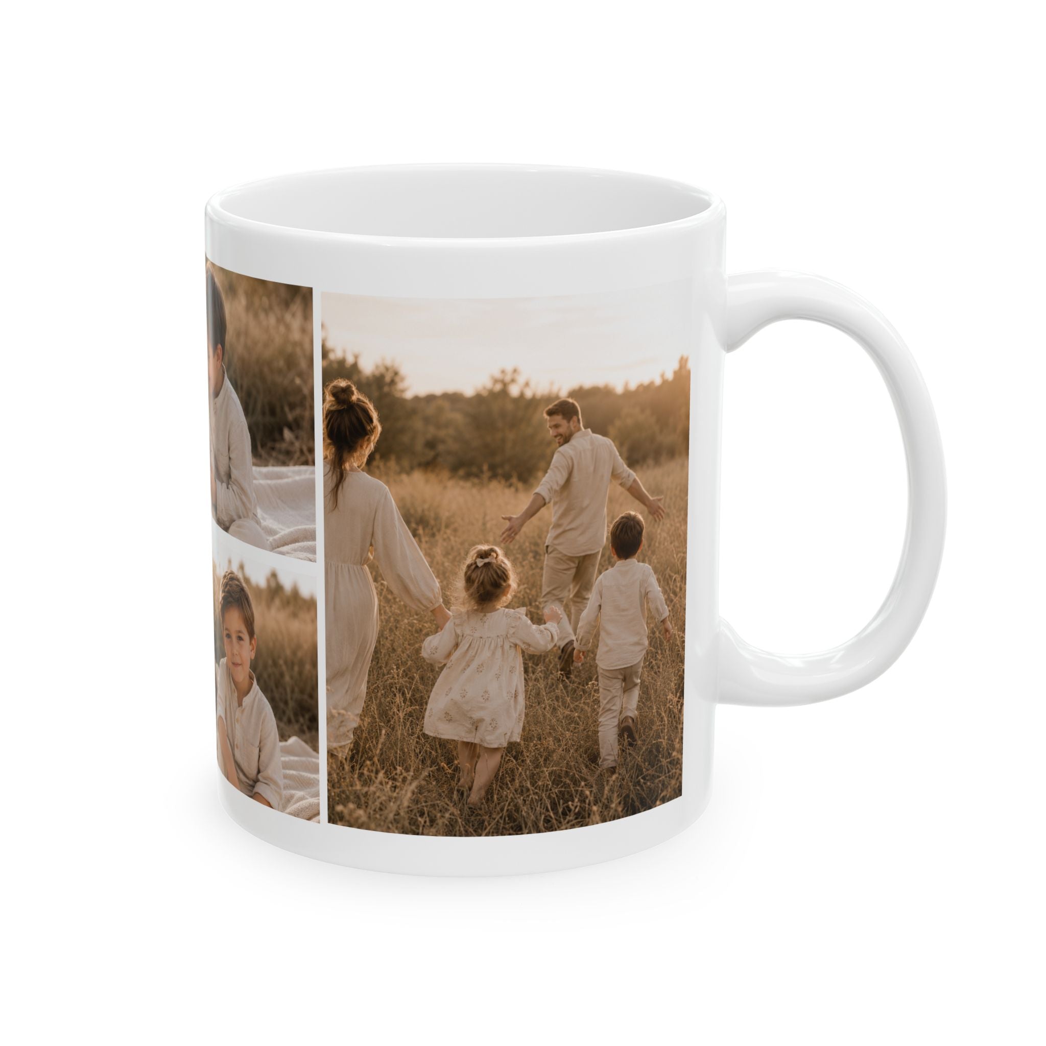 Personalized 3 photo collage mug for family or friend, front view