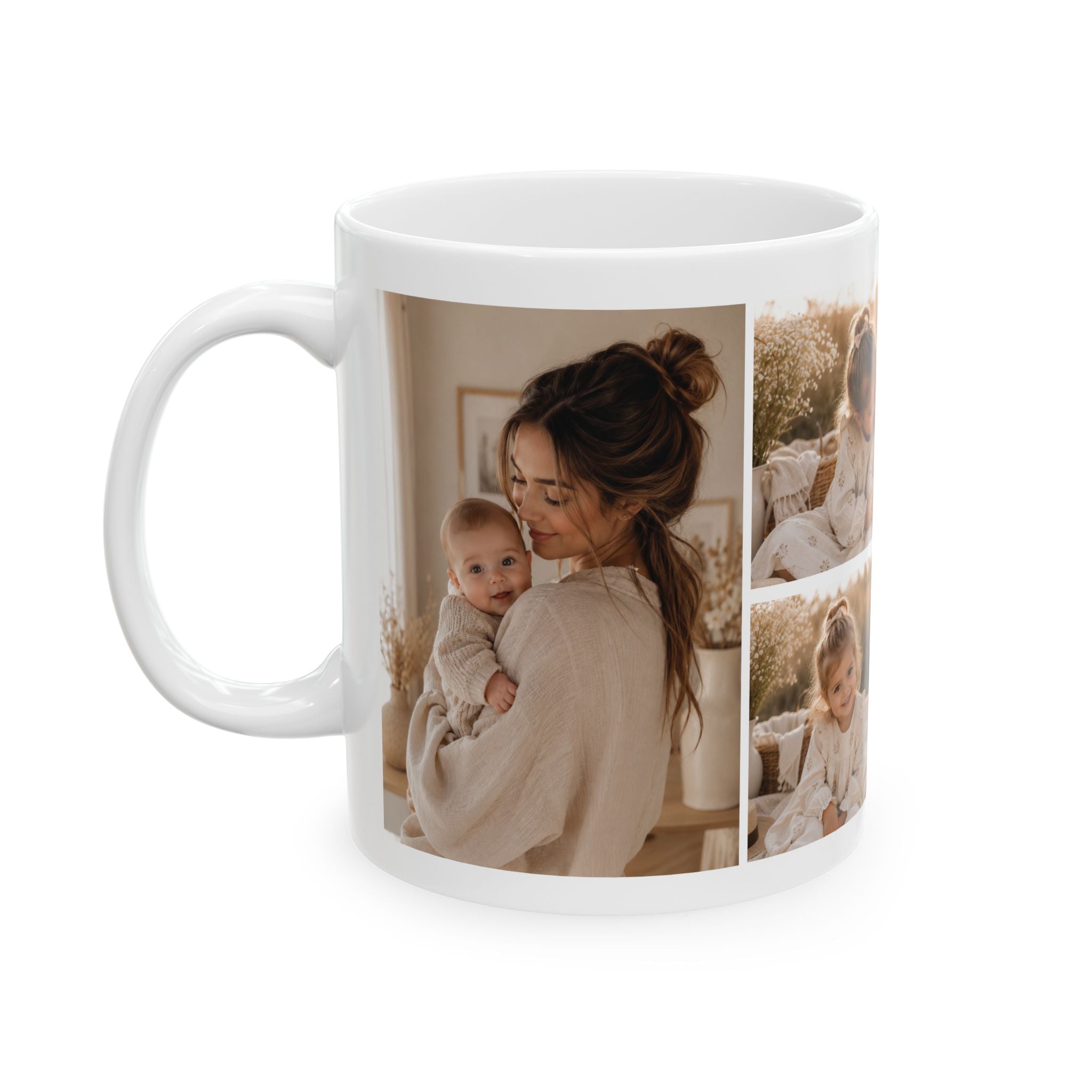 Personalized 3 photo collage mug held in hand