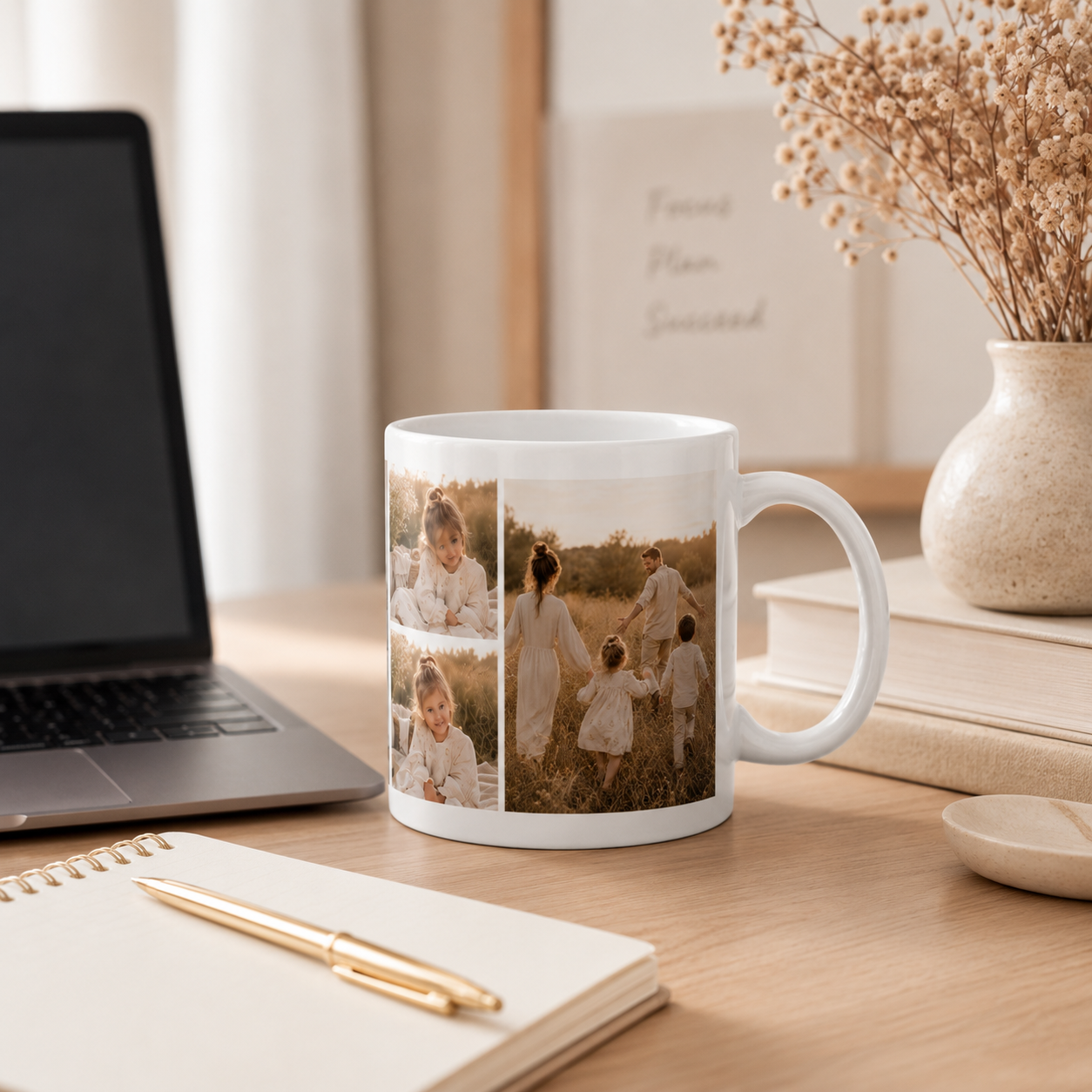 Personalized 3 photo collage mug size and detail view, 11oz and 15oz