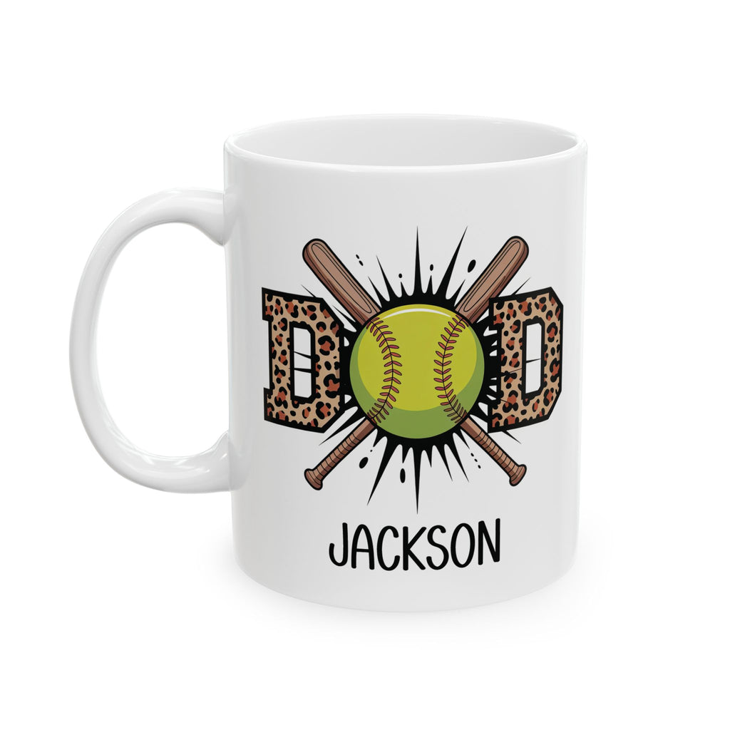 Personalized softball mug displayed on a desk