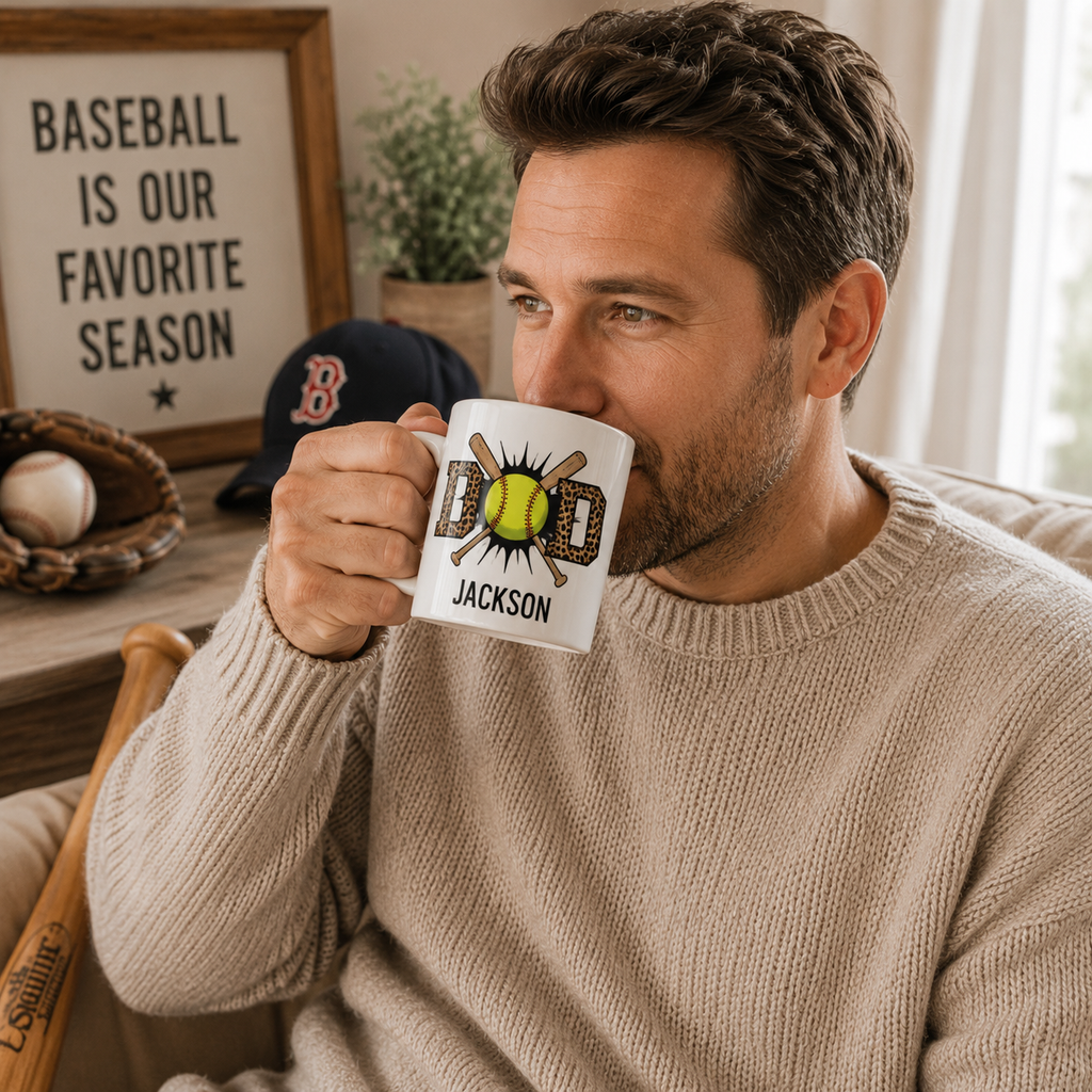 Personalized ceramic mug features — dishwasher and microwave safe