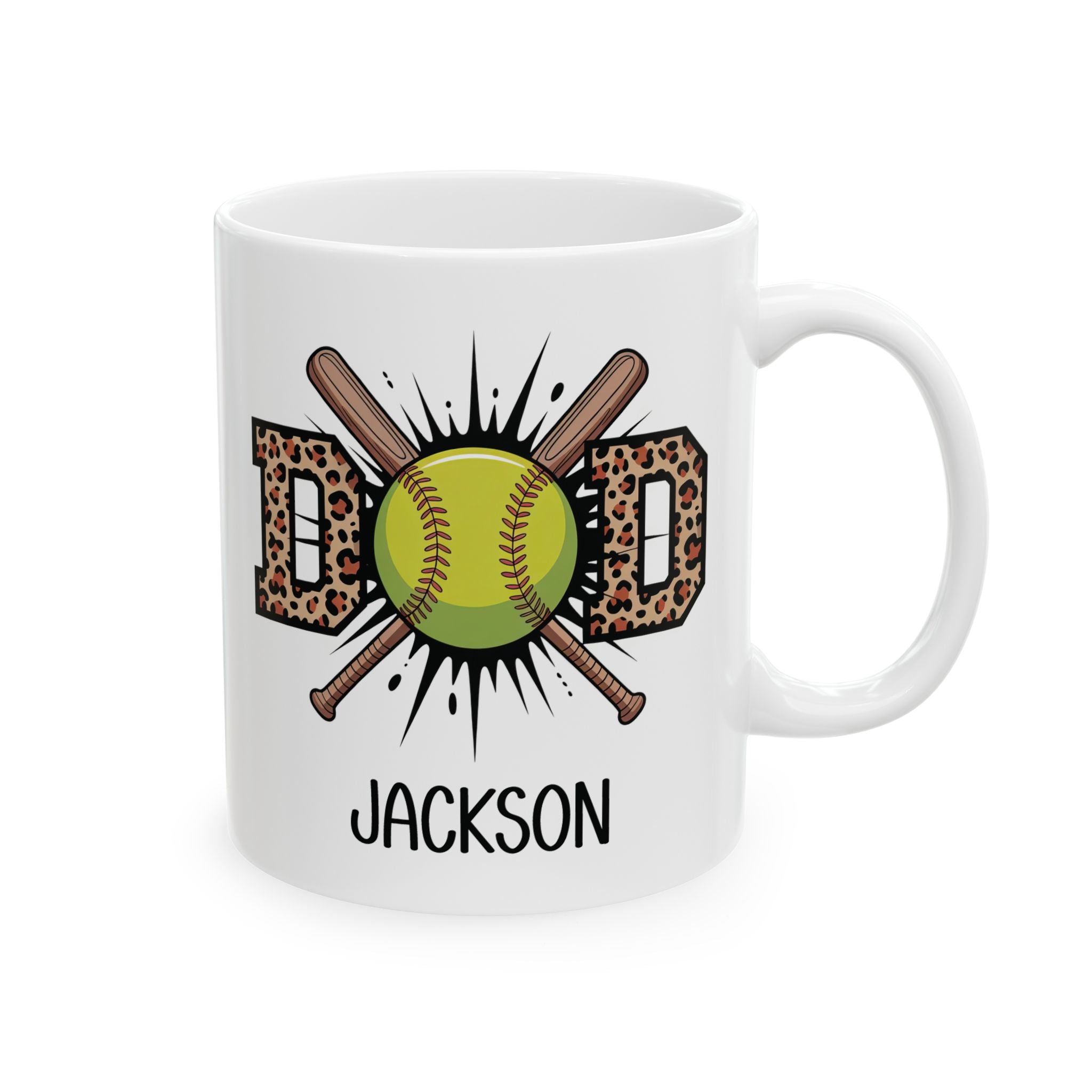 Personalized softball mug for dad, front view