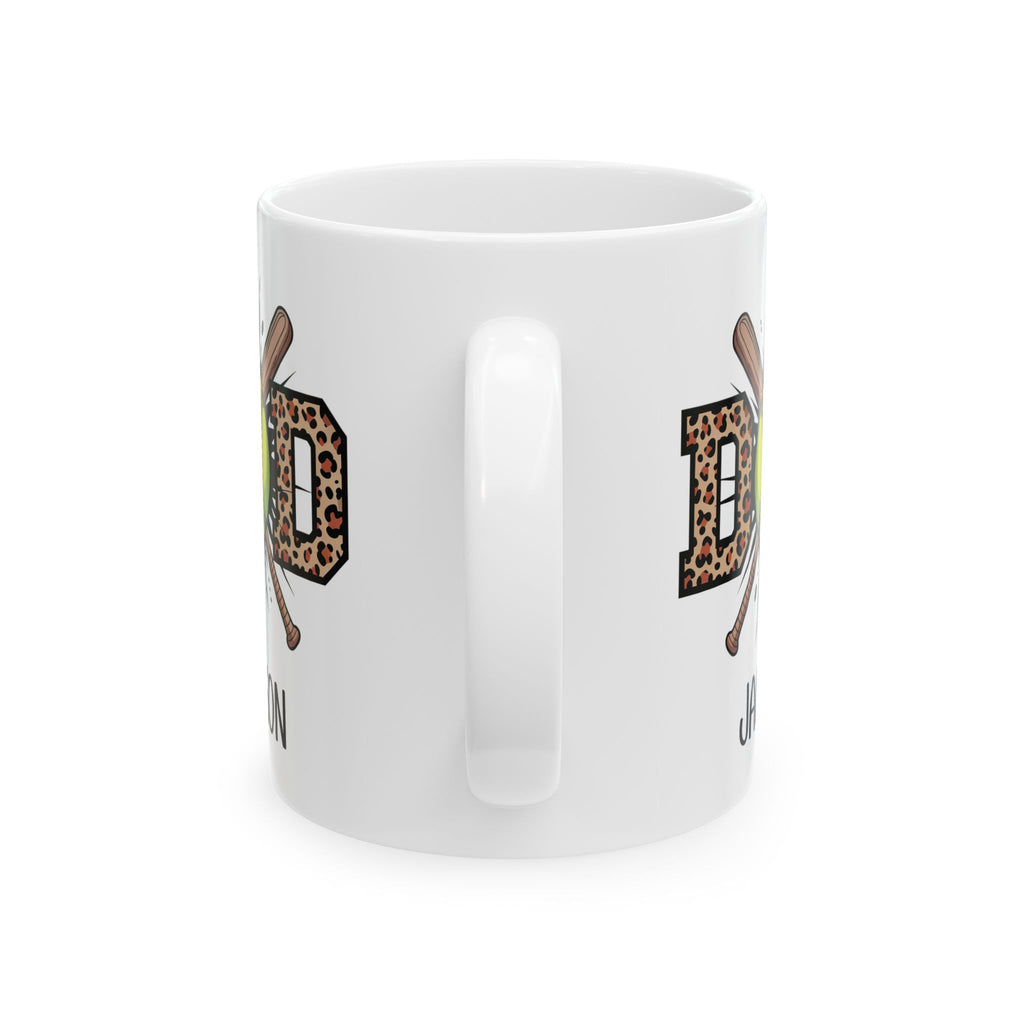 Personalized softball mug shown on a table as a Father's Day gift