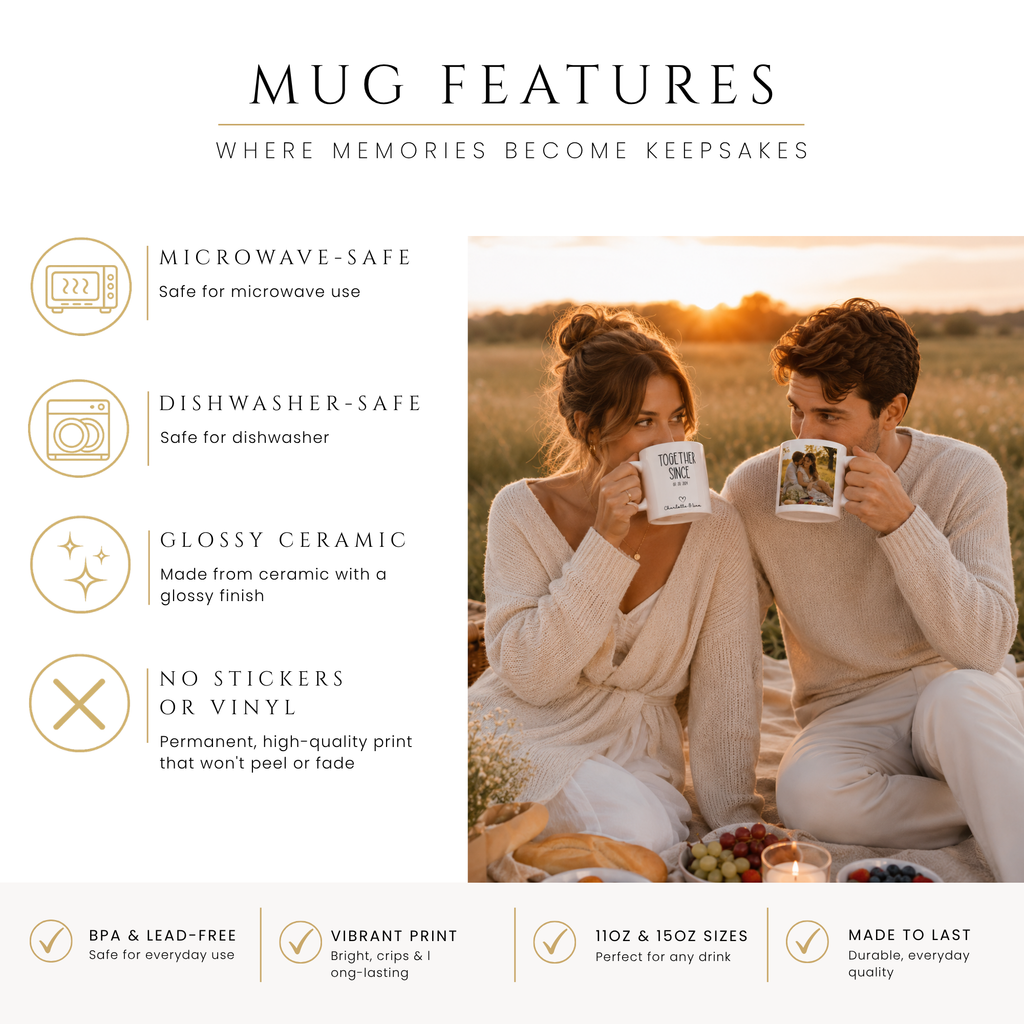 Close-up of the together since couple photo design with personalized name