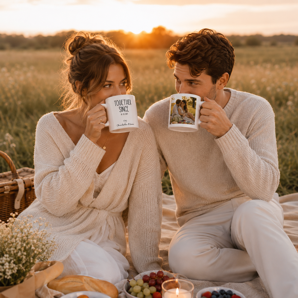 Personalized ceramic mug features — dishwasher and microwave safe
