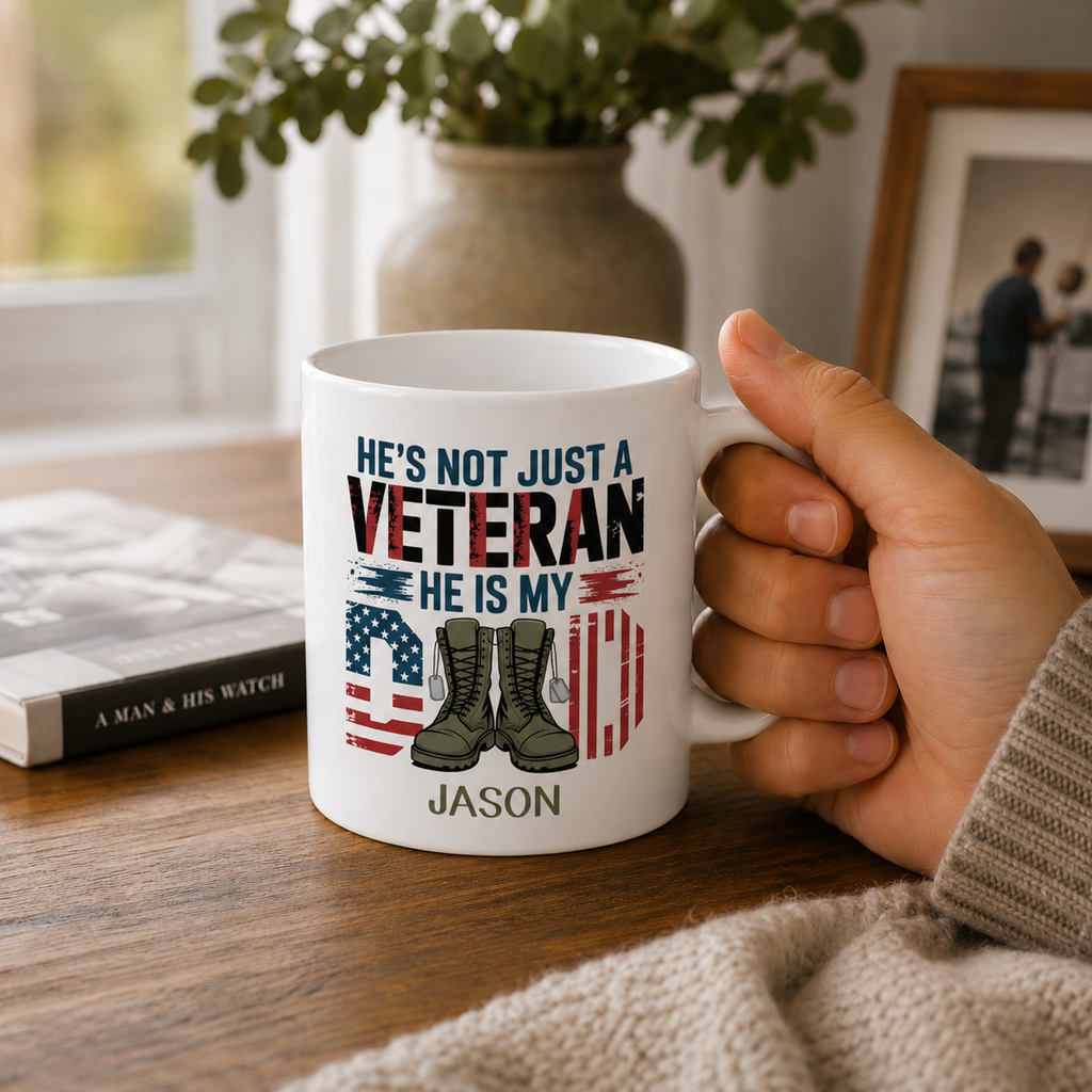 Personalized ceramic mug features — dishwasher and microwave safe