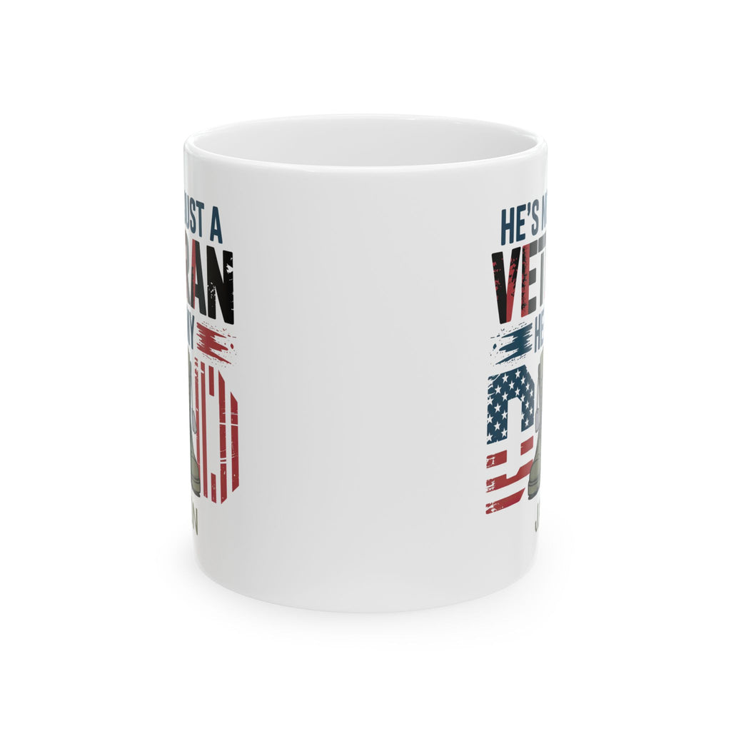 Personalized veteran military boots flag mug held in hand