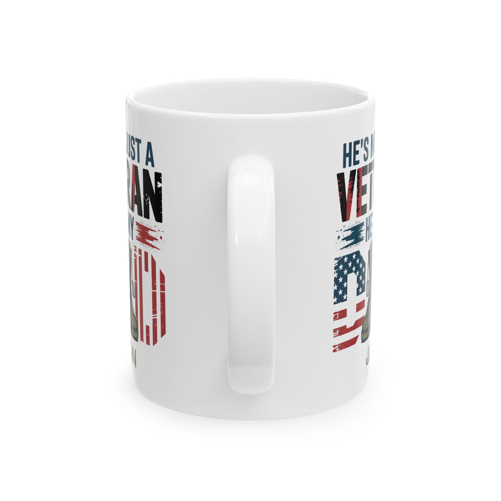 Personalized veteran military boots flag mug shown on a table as a Veterans Day gift