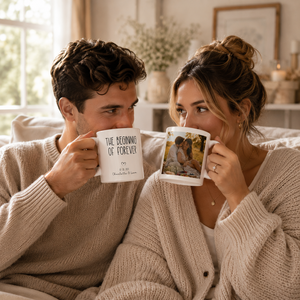 Personalized ceramic mug features — dishwasher and microwave safe