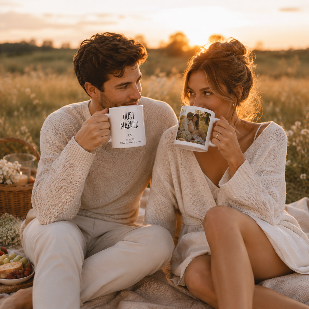 Personalized ceramic mug features — dishwasher and microwave safe