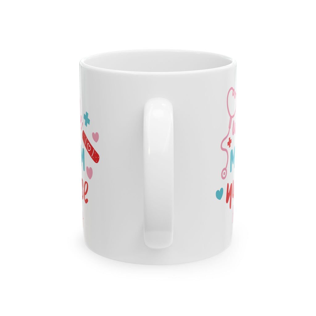 Personalized wife mom nurse mug shown on a table as a birthday gift