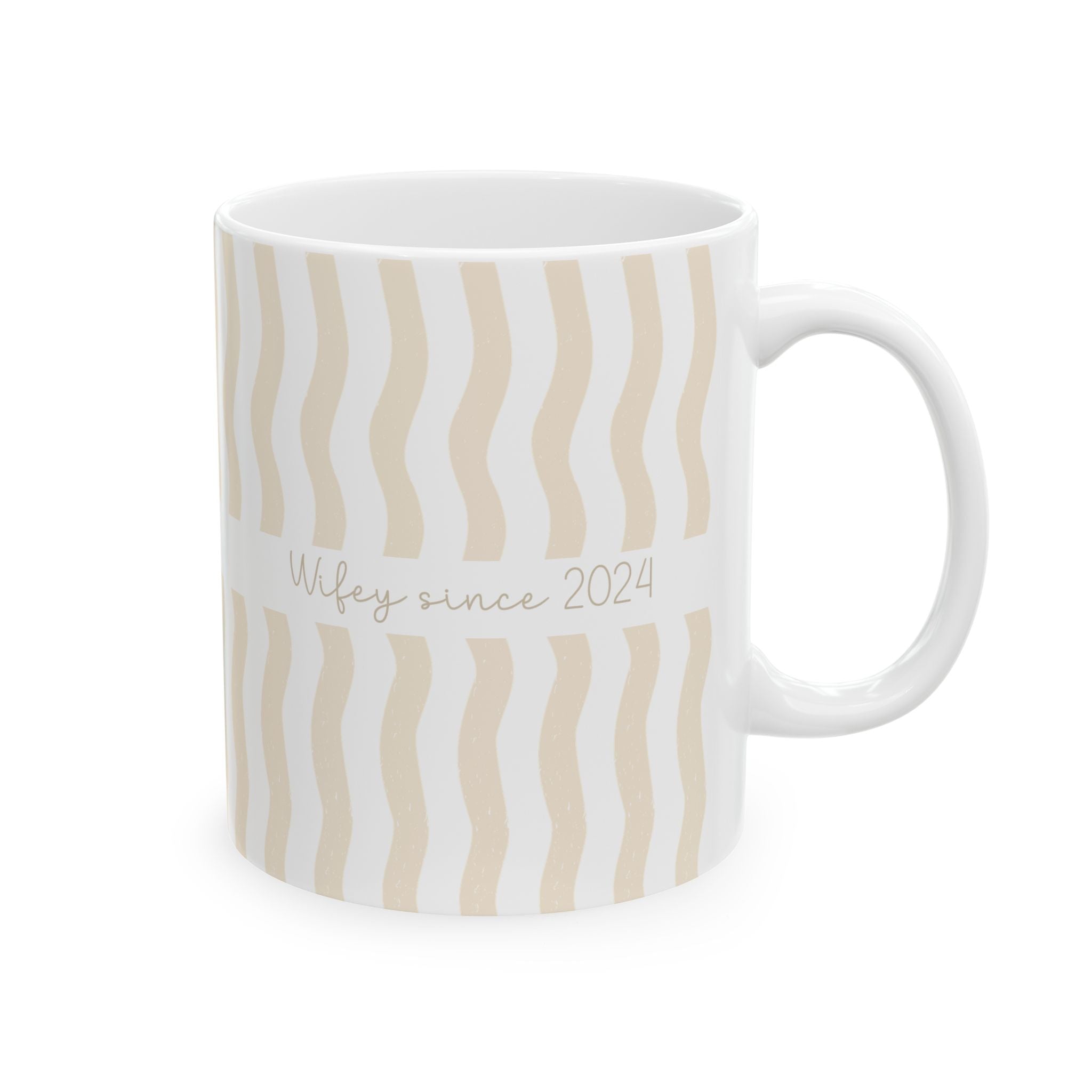Personalized wifey since wavy stripe mug for wife, front view