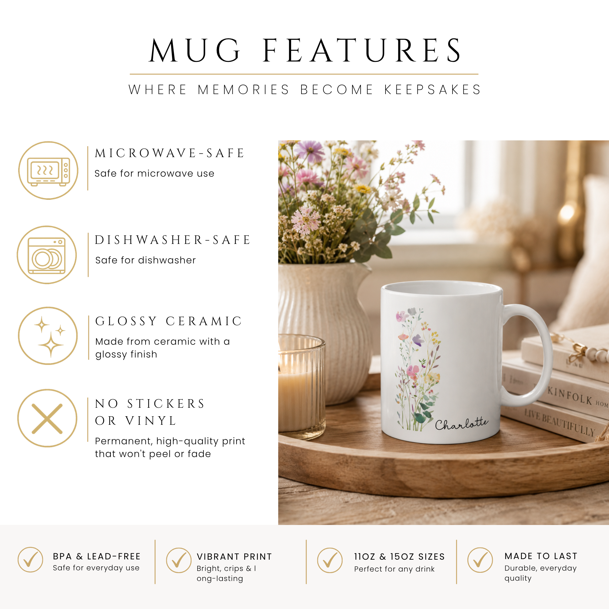 Close-up of the wildflower name design with personalized name
