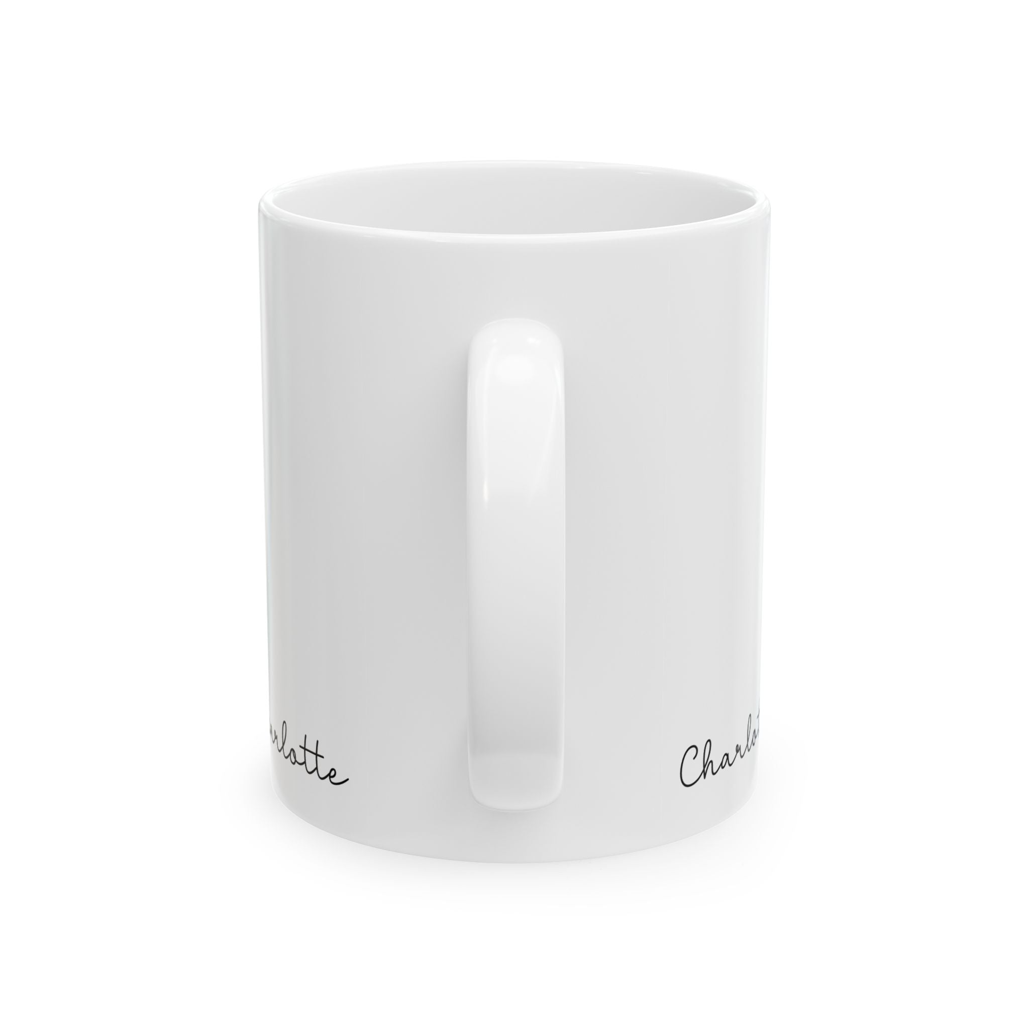 Personalized wildflower name mug displayed on a desk