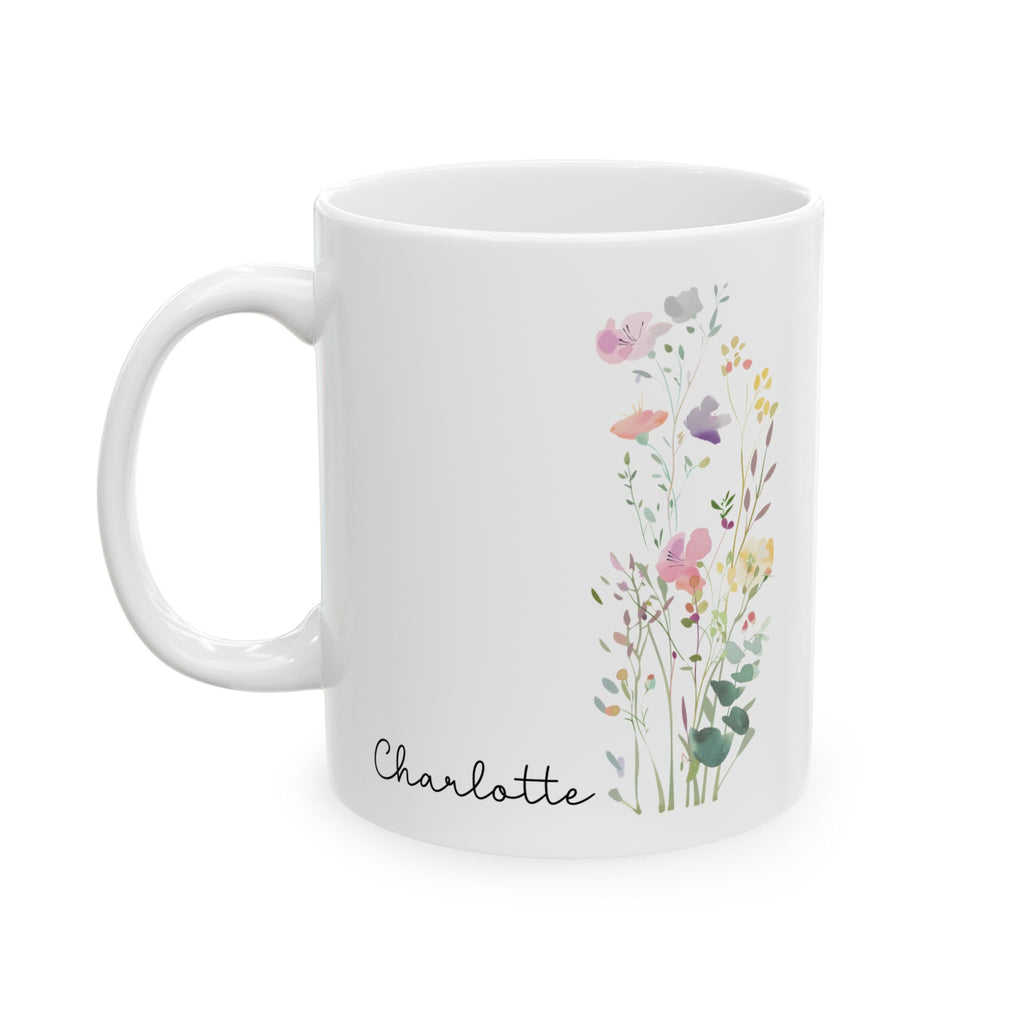 Personalized wildflower name mug held in hand