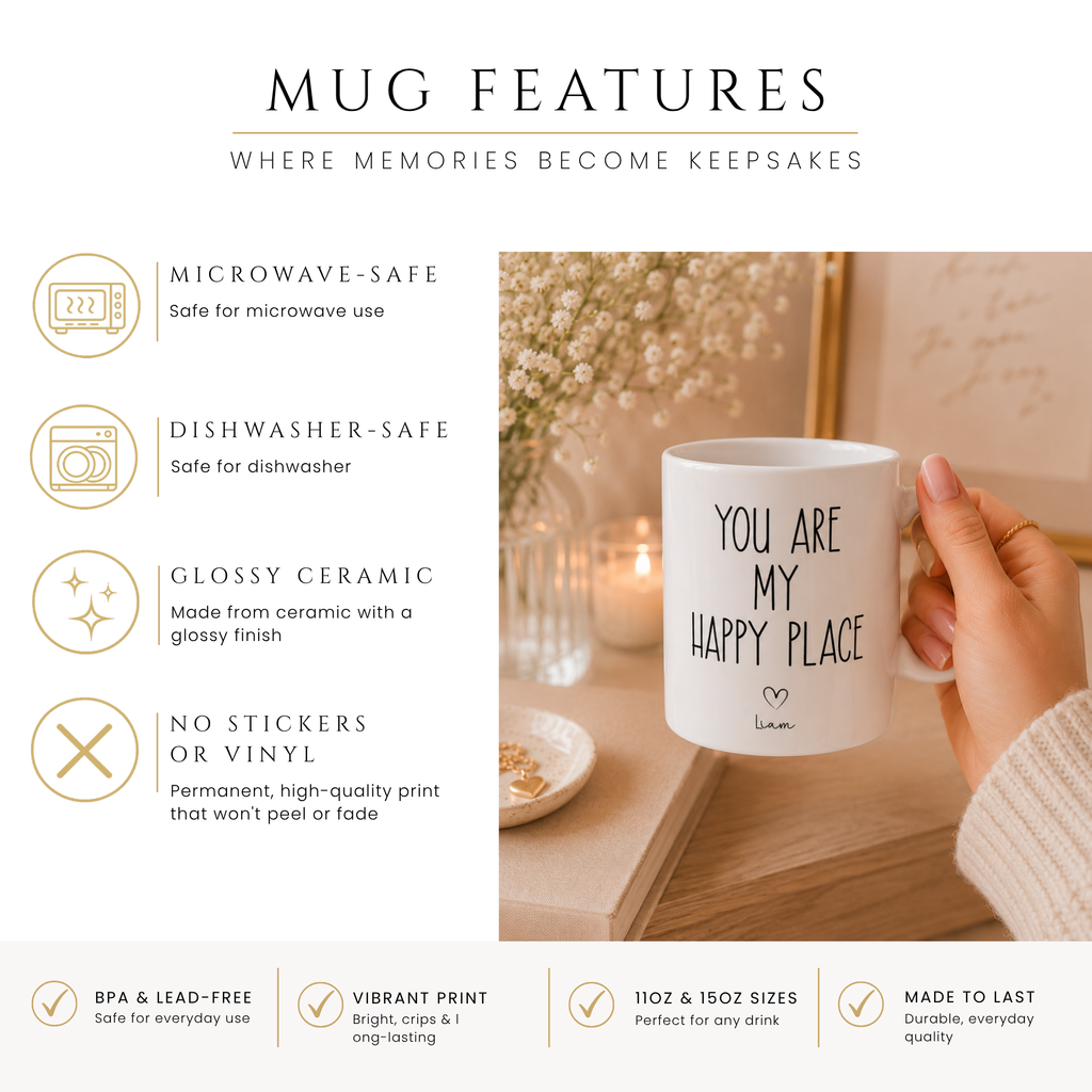 Close-up of the happy place couple photo design with personalized name