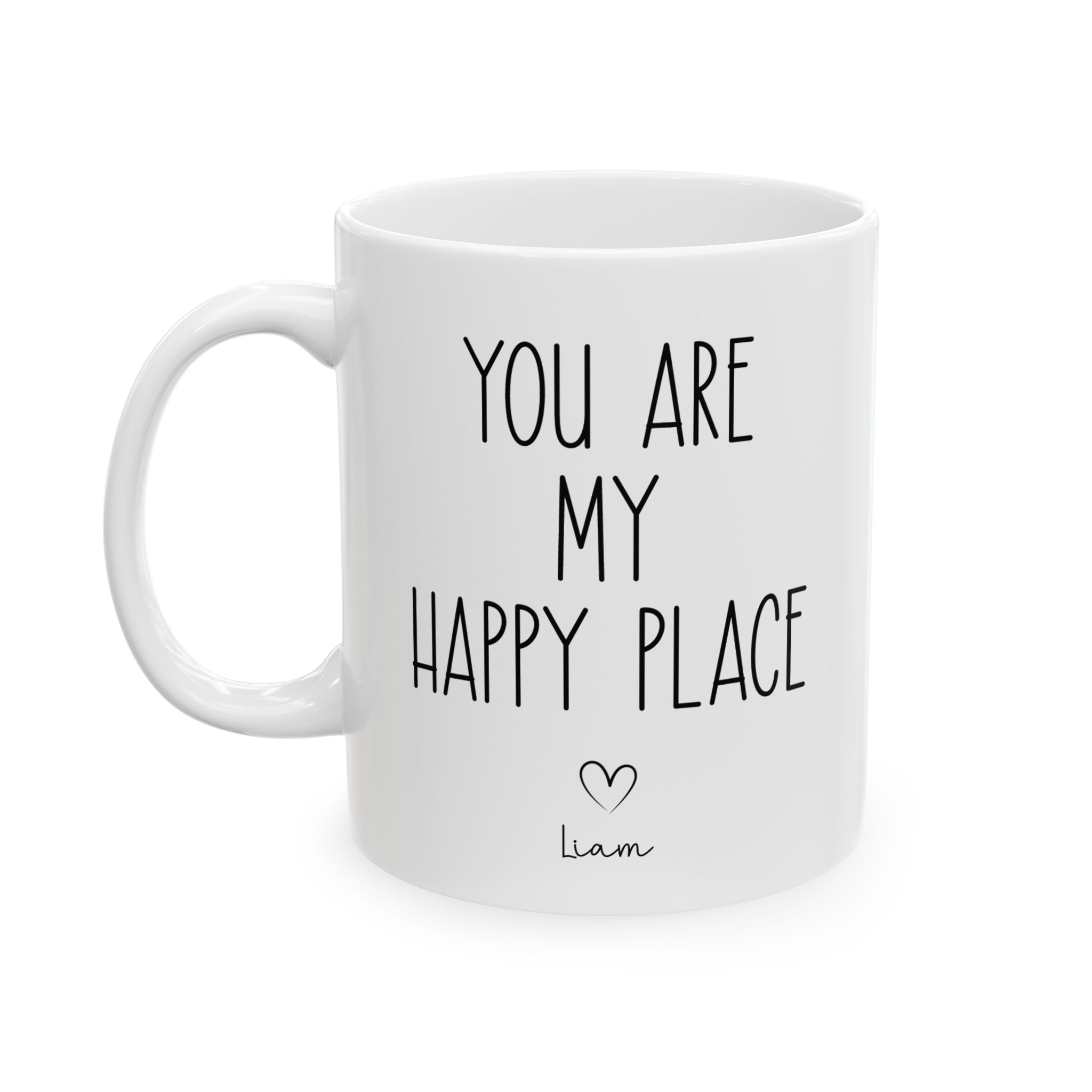 Personalized happy place couple photo mug for couple, front view